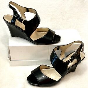 Black Bandolino Joedy Patent Leather Open Toe Sling back Pumps Size 6M